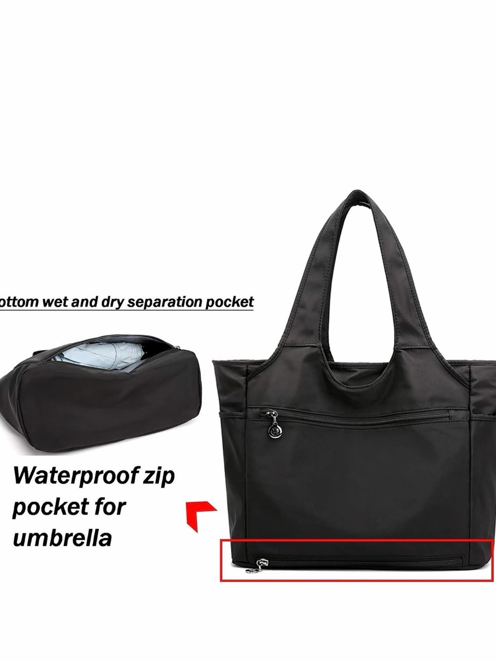 Wxnow Women Waterproof Tote Bag Nylon Handbag Purse Shoulder Shopping Bag - Picture 3 of 10